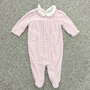Ralph Lauren | Pink & White Striped Velour Style Footie with Collar